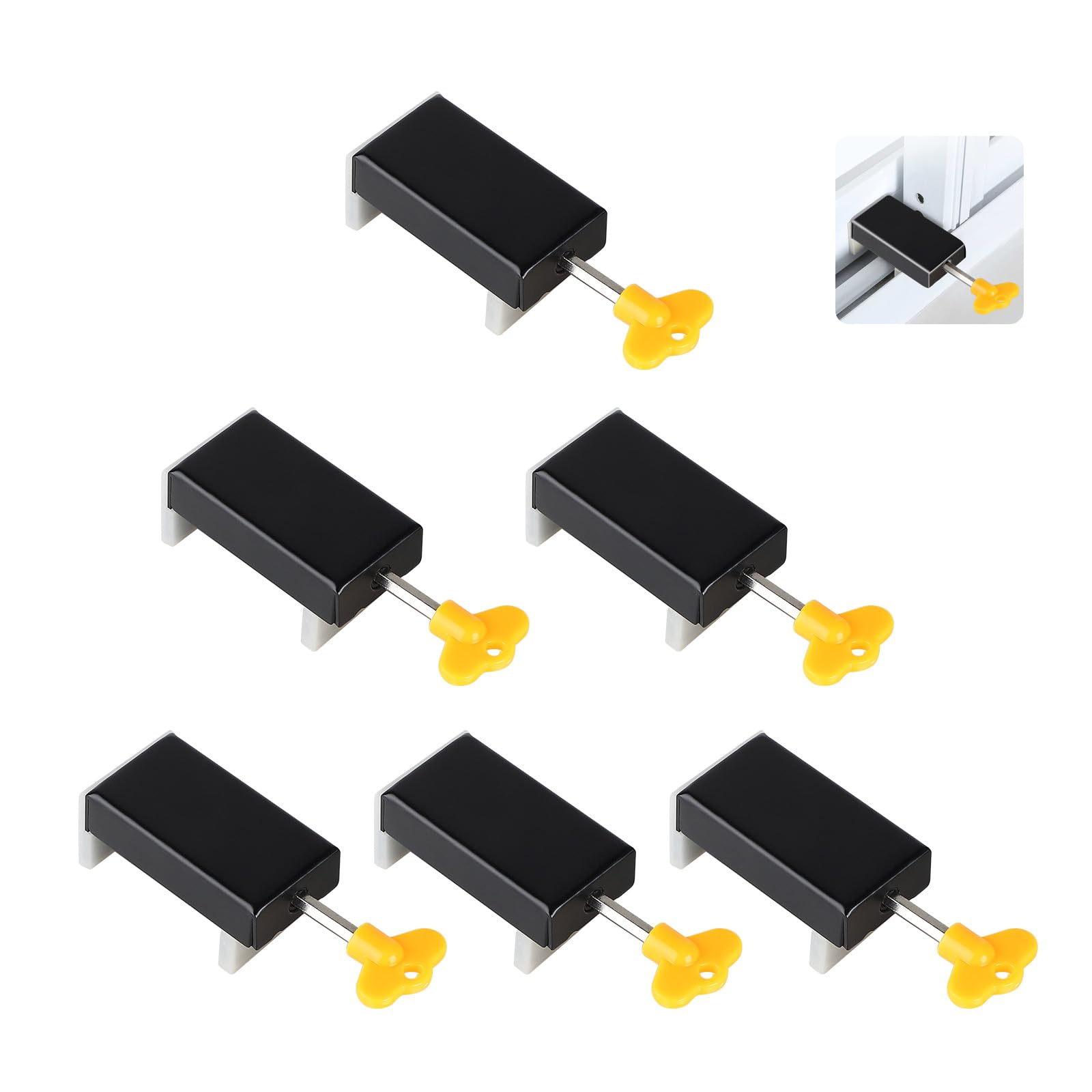 SUPAWAY 6 Pieces Sliding Window Closing Adjustable Window Lock Stainless Steel Sliding Window Locks Children's Safety Lock with Key Sliding Window Stopper Black Door Frame Safety Lock
