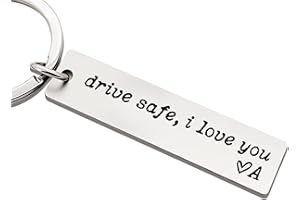 ZEARPT Drive Safe I Love You Keychain, Couples Initial Keychain, Stainless Steel Key Chain, for Husband, Boyfriend, Son, Him, Custom Initial Wedding Gifts (Initial A)