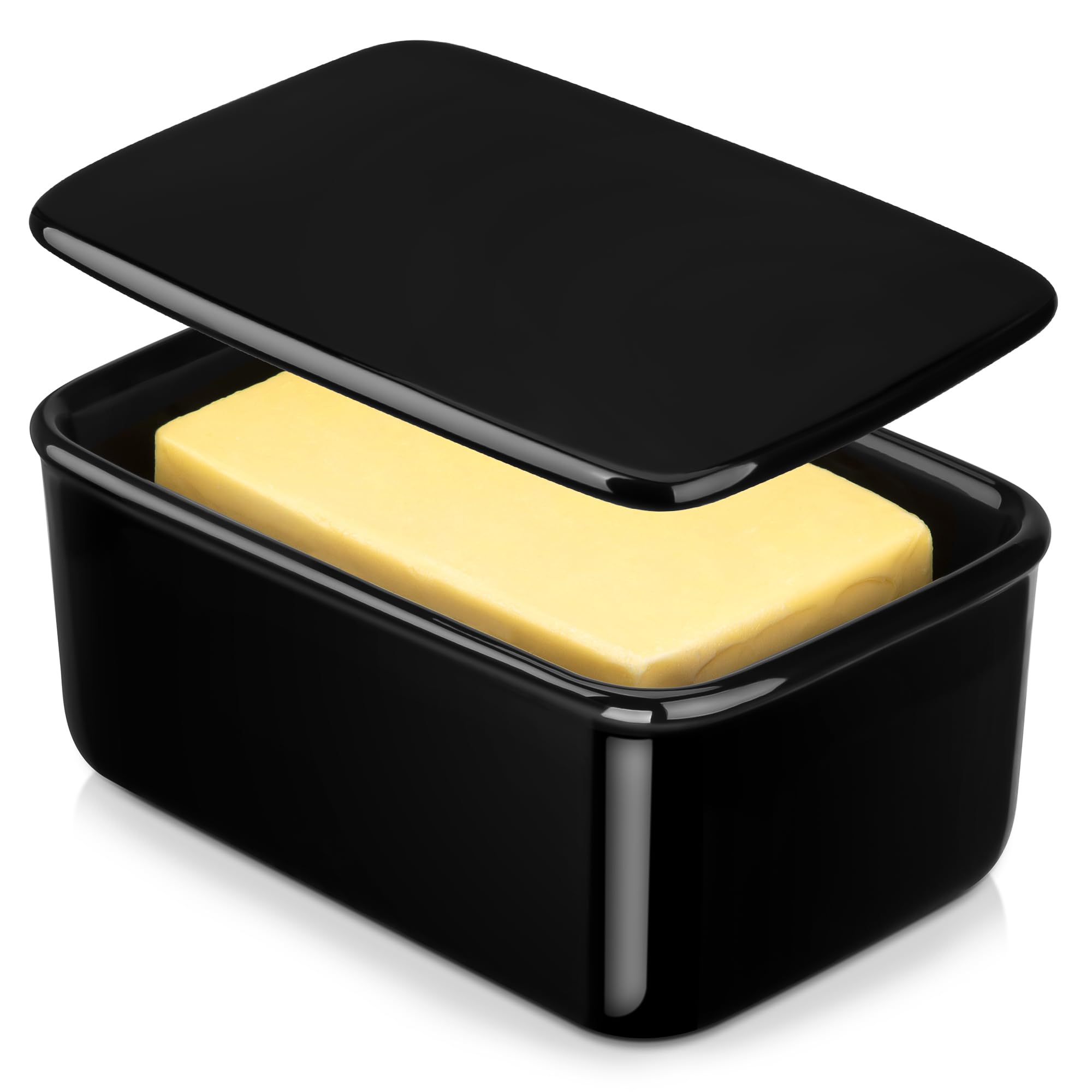 LOVECASA Butter Dishs,Porcelain Butter Dishs with Lid,650ML/22 OZ, Keep Your Butter Fresh and Ready for Spread, for All Your Cooking Needs,Black.