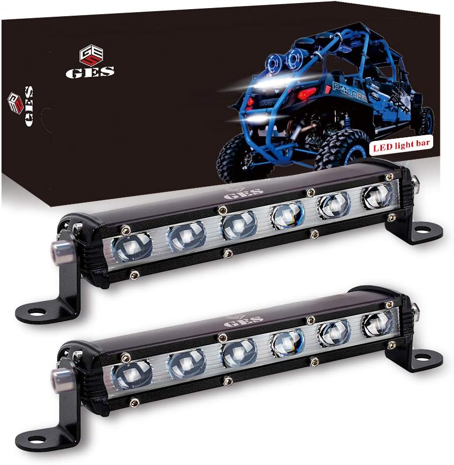 Single Row LED Light Bar 60W, GES 7 Inch 6 COB Universal LED Fog Lights, LED Driving Light/Work Lights for Trucks Jeep SUV Boat ATV LED Golf Cart Lights(2 Pack, 12-24V DC): Automotive
