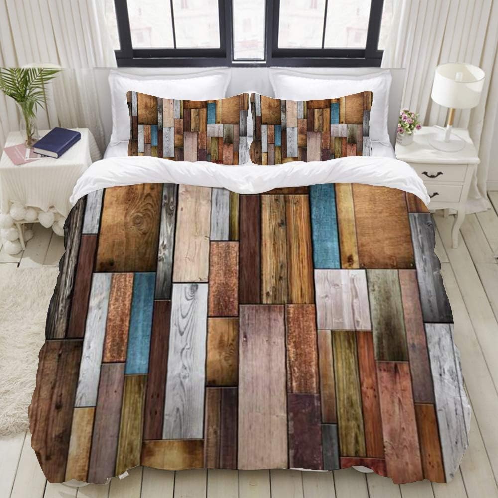 DECISAIYA Bedding Duvet Cover 3 Piece Sets,Wooden Farmhouse