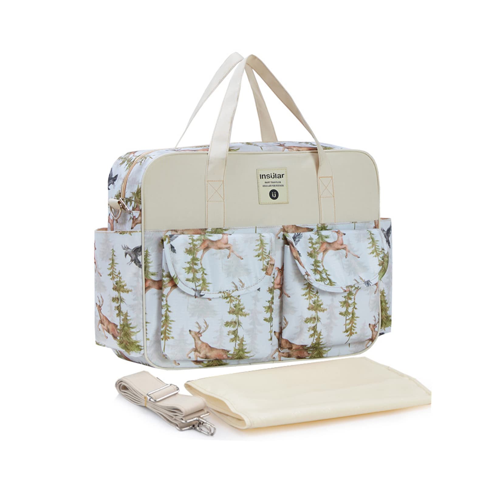SONARIN Stylish Large Capacity Baby Nappy Changing Tote Bag,Waterproof Baby Changing Bag Satchel Messenger Bag Portable Travel Diaper Bag with Shoulder Strap & Changing Mat(Deer)