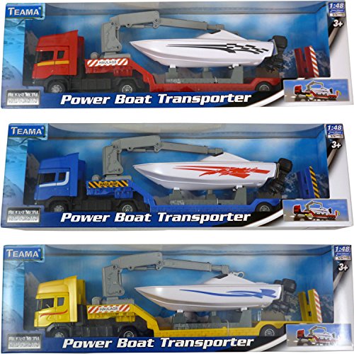 Teama Diecast Power Boat Transporter Model Toy - 1:48 Scale - Free Wheel [Toy]