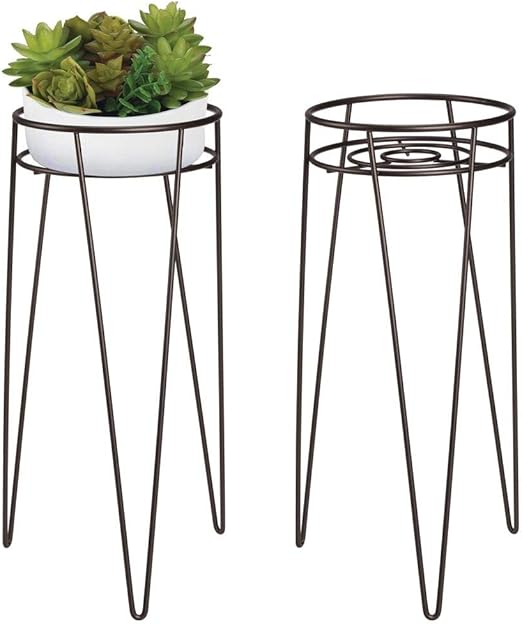 mDesign Midcentury Modern Flower Pot Stand Metal Succulent and Plant