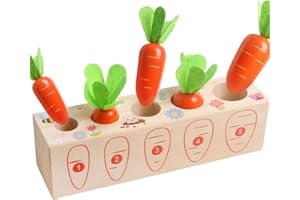 Skrtuan Wooden Montessori Toys for 1 2 3 Years Old Boys and Girls Shape Matching Puzzle Carrot Harvest Game Developmental Educational Birthday Gifts for Baby Toddlers 1-3, Great Fine Motor Skill