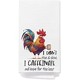 MHJFERGV Sarcastic Chicken Kitchen Towels, Chicken Lovers Gifts Dish Tea Towels for Kitchen, I Don't Rise and Shine I Caffeinate Funny Rooster Decorative Hand Towel for Bathroom, 16x24 Inch