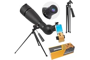 FETCHFALCON HD 20-60X80 Prism Silver-Plated Spoting Scope with Metal Tripod, Carry Bag, Phone Holder (Black)