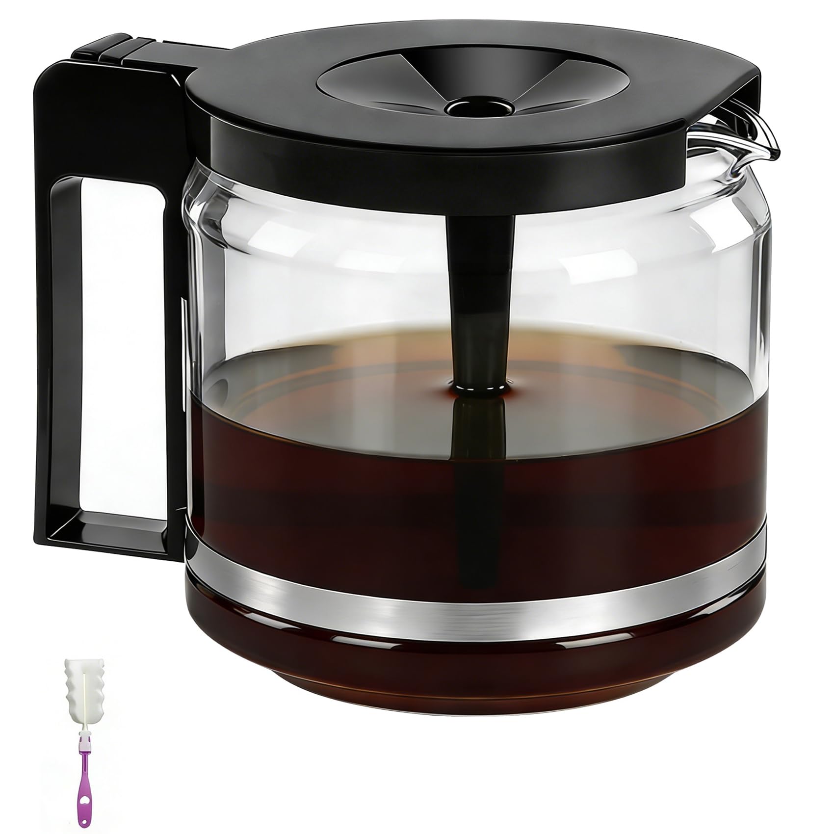 Photo 1 of ???? ??????? Carafe Compatible With Technivorm 89830 1.25L Glass Carafe, 10Cup/40oz Coffee Pot Compatible with Moccamaster KBG/KBGV/CDG Model Brewer, External Metal Ring Reinforcement.