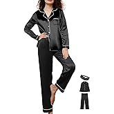 WJing Yi Jia Womens 3Pcs Satin Pajamas Set Silk Pajama Sets XS-3XL Long Silky Pj Sets Nightwear Pjs Set Sleepwear Loungewear