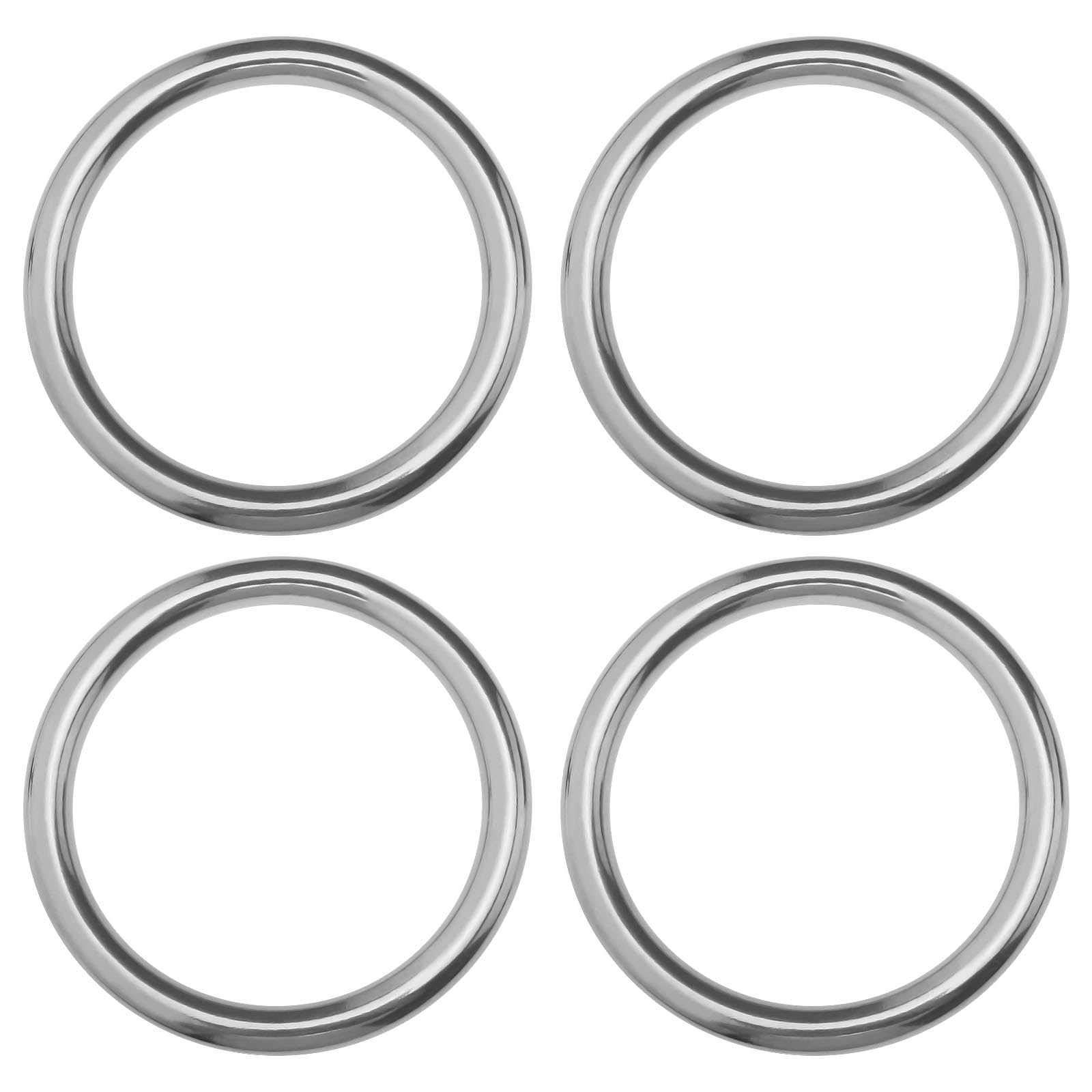 SG Store 4Pcs 304 Seamless Welding Stainless Steel Rings Heavy Duty Rings Solid Multi-Purpose Big Ring for Indoor Outdoor Equipment, ID 64mm OD 80mm