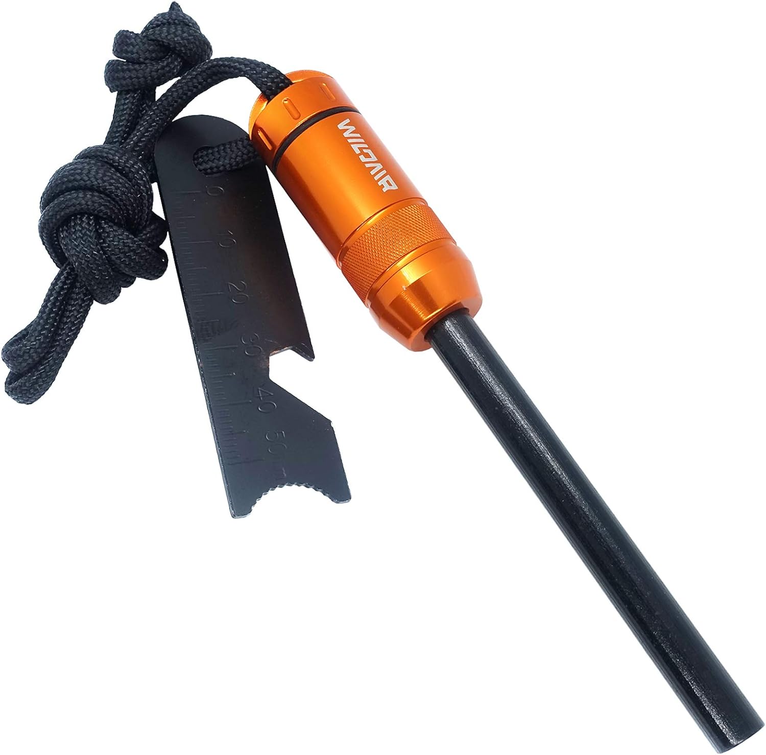 WILDAIR Ferrocerium Ferro Rod Fire Starter with Flint Striker Storage Capsule Fire Paracord Magnesium Bushcraft Flint and Steel Fire Starter Emergency Survival Kits (Orange): Sports & Outdoors