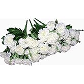 Ieoyoubei 4 Bunches Bouquet of Artificial Silk Flower Creamy-White Carnations11 Inch Bouquet and Green Leaf for Home Decoration Bridal Wedding Festival Decoration with 10 Per Bunch Flower