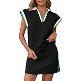 Fisoew Womens 2 Piece Skirt Set Summer Cap Sleeve Tops Matching Tennis Skirts Casual Color Block Vacation Outfits Lounge Sets