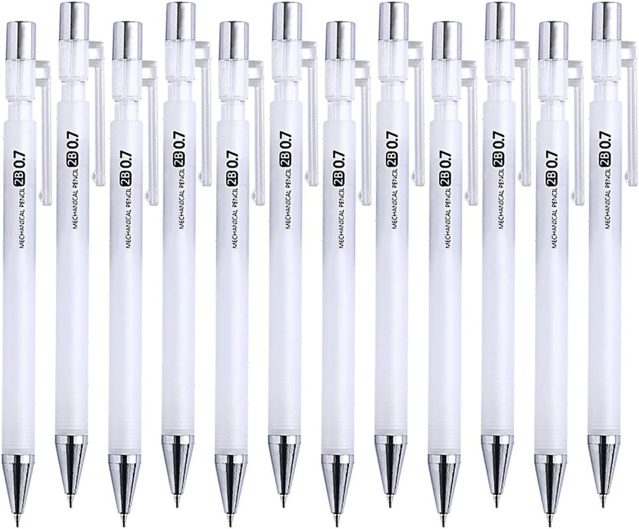Magicdo Mechanical Pencil Set, 0.7 mm Drafting Pencils with Eraser, White Plastic Barrels and Rubber Grip, Box of 12 (12 Count (0.7mm))