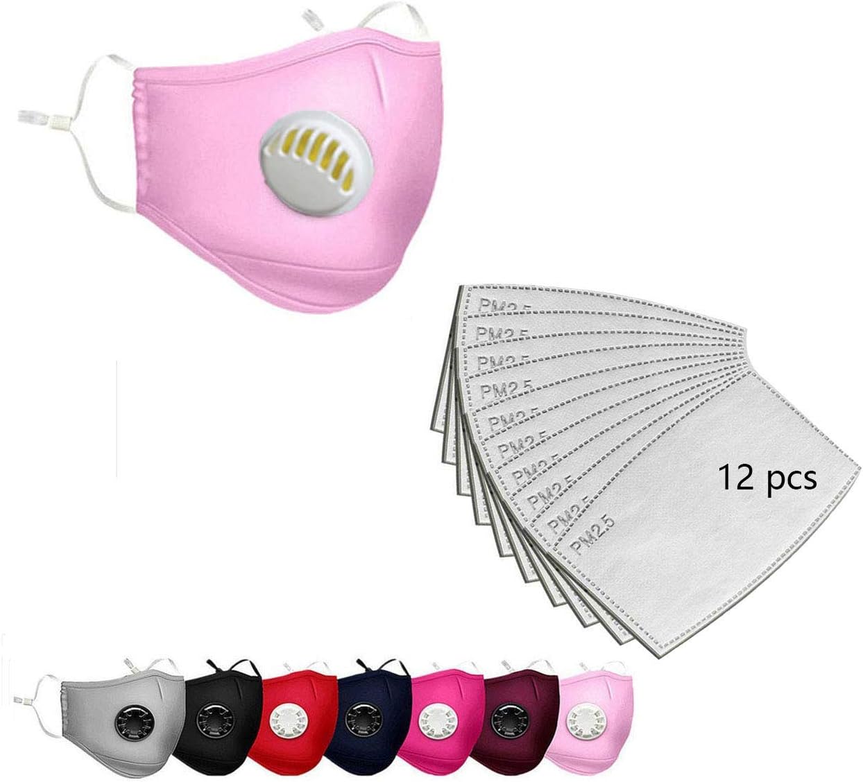 SSCYHT Easy Reusable Dust Mask Washable Protective Mask Fine Dust Mask Reusable Face Mask for Motorcycle Bikes,light pink,1+12 pack