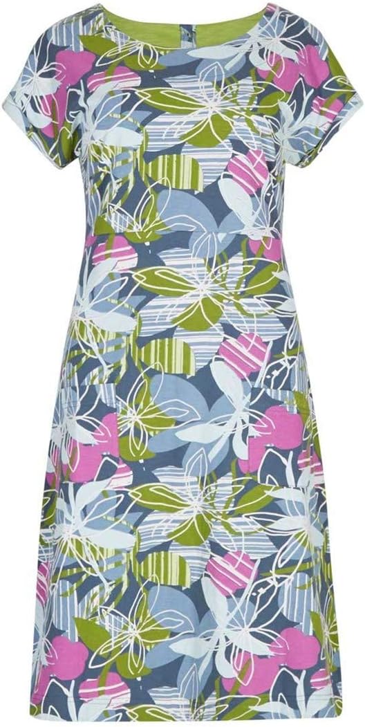 Weird Fish Tallahassee Printed Cotton Jersey Dress Petrol Blue Size 18