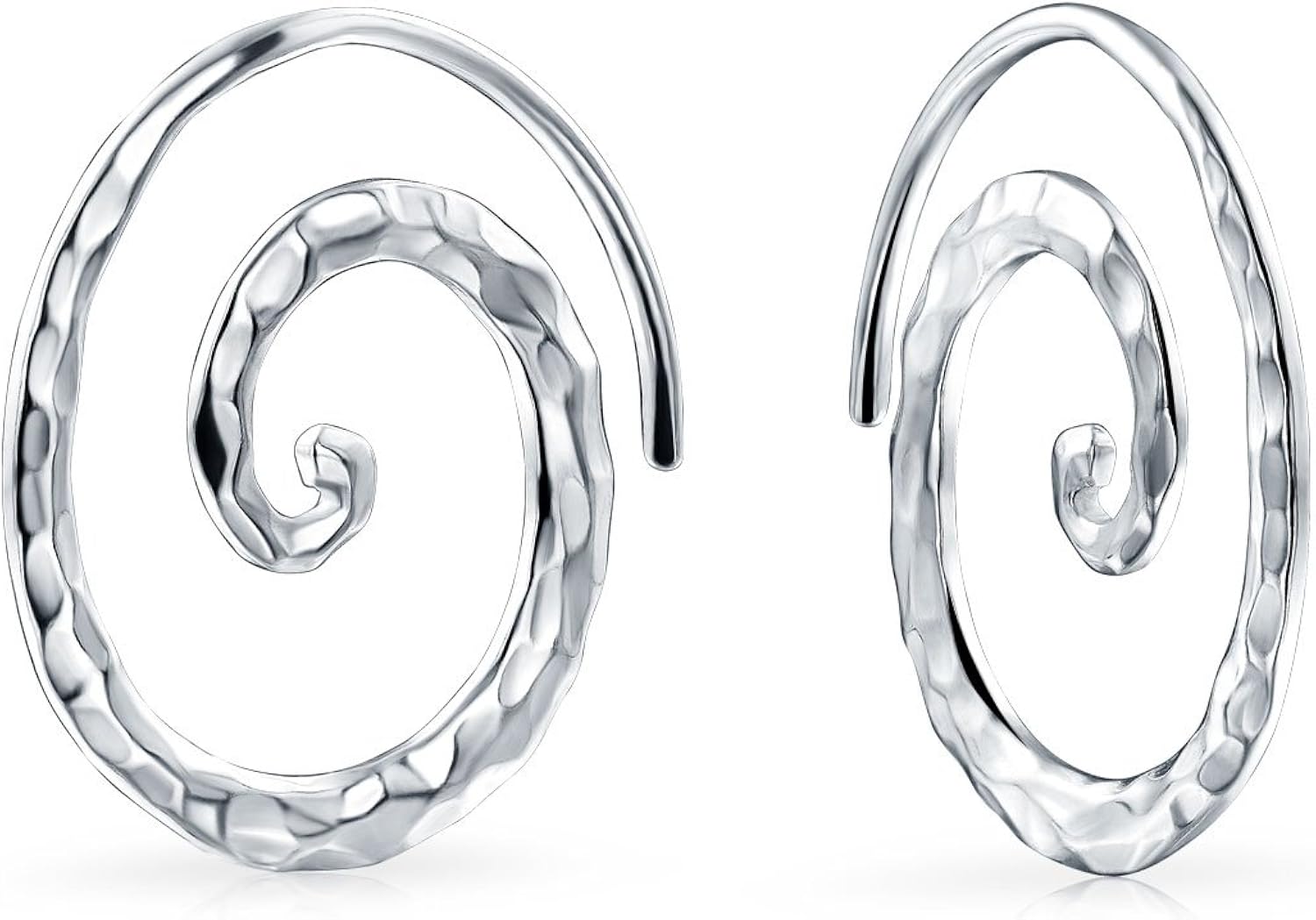 Boho Geometric Tribal Swirl Hammered Wire Spiral Hoop Threader Earrings For Women Teen .925 Sterling Silver