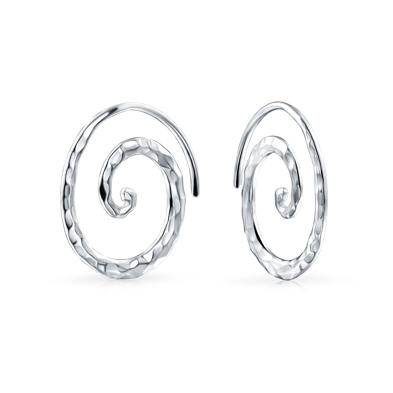 Boho Geometric Tribal Swirl Hammered Wire Spiral Hoop Threader Earrings For Women Teen .925 Sterling Silver