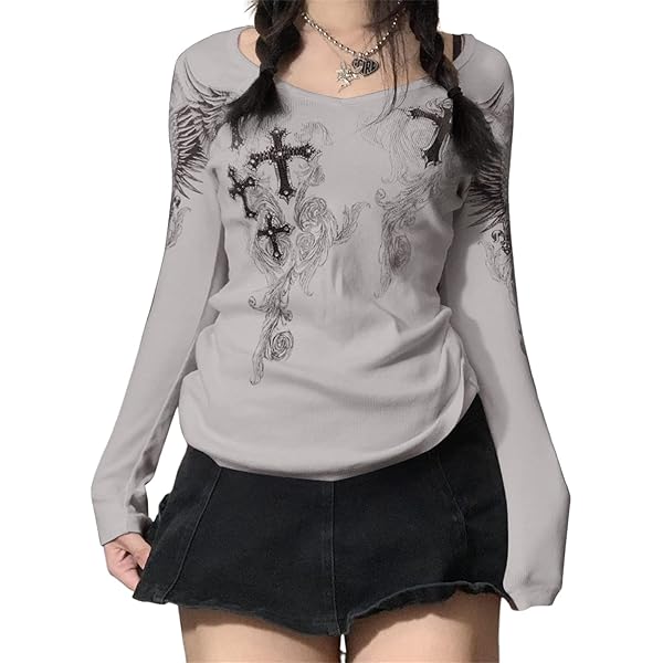 Women Y2k Fairy Grunge Shirts Vintage Graphic Print Long
