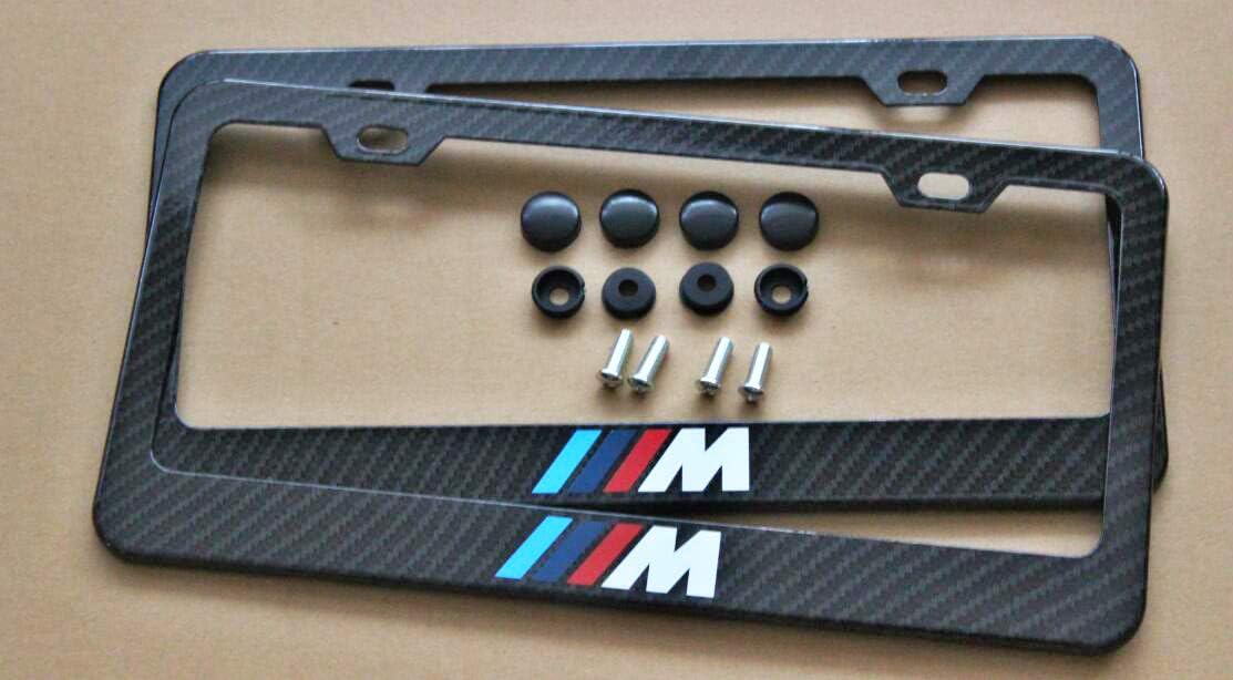 Armertek M -Tech Sport Logo M M2 M3 M4 M5 M6 E46 E92 E9X F8X E8X Carbon Fiber-Look License Plate Frame Cover Stainless Steel Black for MW (2)