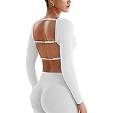 YEOREO Women's Backless Long Sleeve Adjustable Straps Seamless Crop T-Shirt