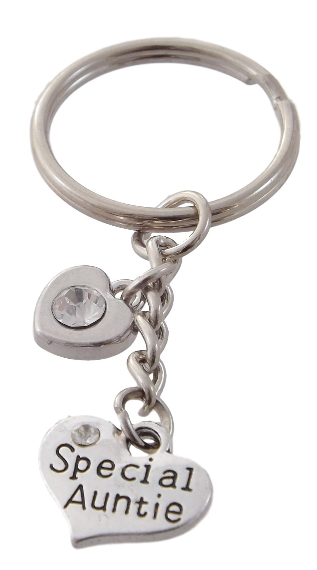 FizzyButton Gifts Special Auntie Heart Keyring Key Ring with Rhinestone Charms and White Gift Box