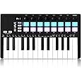 M-WAVE 25 Key USB MIDI Keyboard Controller With 16 Backlit Drum Pads, Bluetooth Semi Weighted Professional dynamic keybed 8 Knobs and Music Production,Software Included (16 Drum Black)