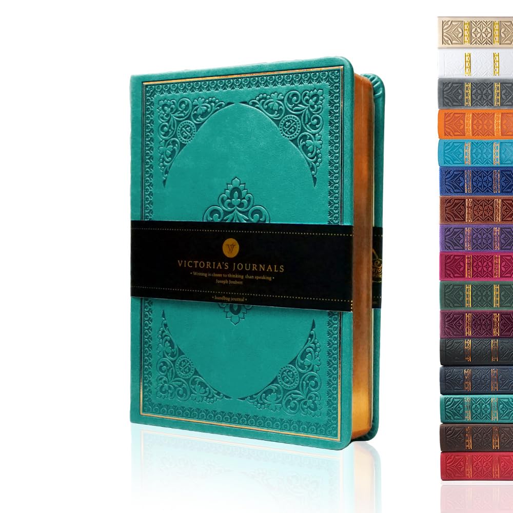 VICTORIA'S JOURNALS Leatherette Vintage Journal Hard Cover Lined Notebook Old Looking Travel Pocket Diary, Mini B6 Size 6.5'' x 4.7''