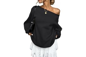 Baonmy Off The Shoulder Tops for Women Oversized Fleece Lined Sweatshirt Long Sleeve Drop Shoulder Pullover Top Casual Outfit