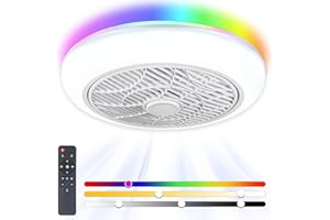 Kviflon Bladeless Ceiling Fans with Lights and Remote Control, 3 Speeds 18.2" Enclosed Ceiling Fans Lamp 3 White Colors + RGB Back Ambient Light Dimmable for Bedroom Kids Room Bar