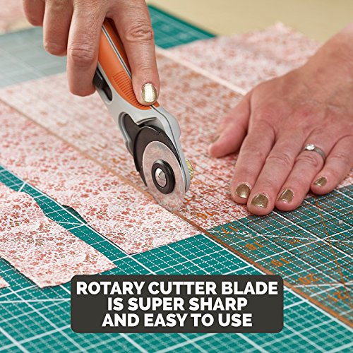 KnitIQ Rotary Cutting Set, Contains Rotary Cutter, self-Healing Cutting mat, Ruler, Seam Ripper and Long Pearlised pins