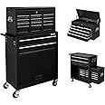 TUFFIOM 8-Drawer Rolling Tool Chest, Tool Storage Cabinet w/Lockable Wheels, Detachable Top, Drawers & Side Hooks, Mechanic Tool Organizer Box for Garage Warehouse Repair Shop