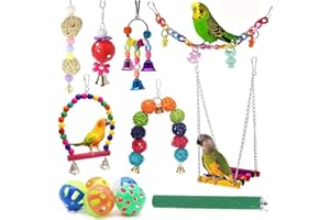 TARANDUS Bird Parrot Swing Chewing Toy Set 13PCS Wooden Hanging Bell with Hammock Climbing Ladders Colorful Pet Birds Cage Toys for Small Parakeet Cockatiel Conures Finches Budgie Macaws Love Birds