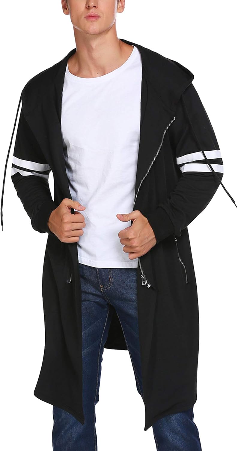 COOFANDY Men's Fashion Long Hooded Outwear Hoody Sweatshirt Teenager Hoodies Longline Cardigan: Clothing