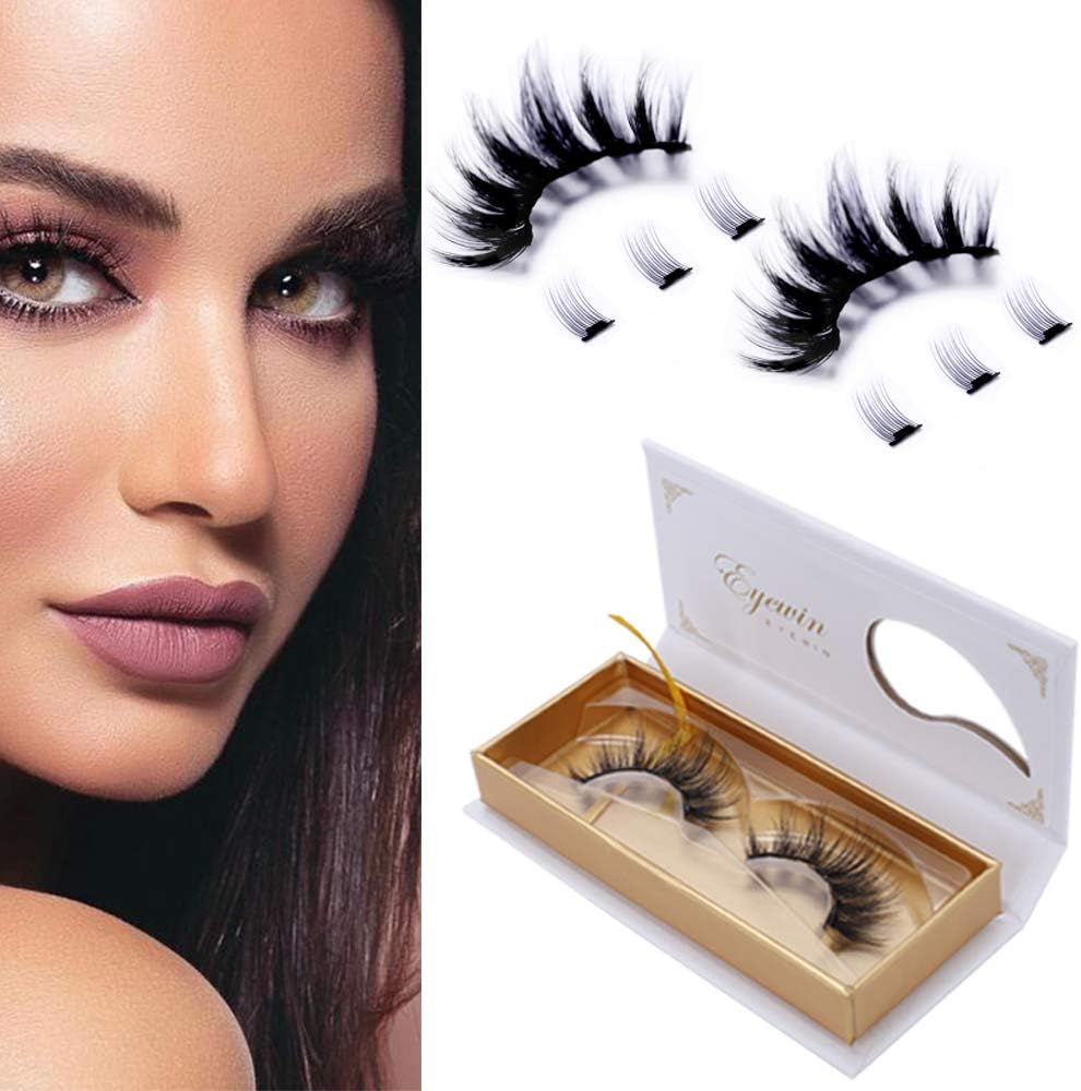 Eyewin Dramatic Magnetic Eyelashes 3D Long Eye lashes Extension, No Glue 8 Pcs Magnetic Lashes, Silk Natural Look Reusable Eyelashes Large Waterproof Magnetic Eyelashes