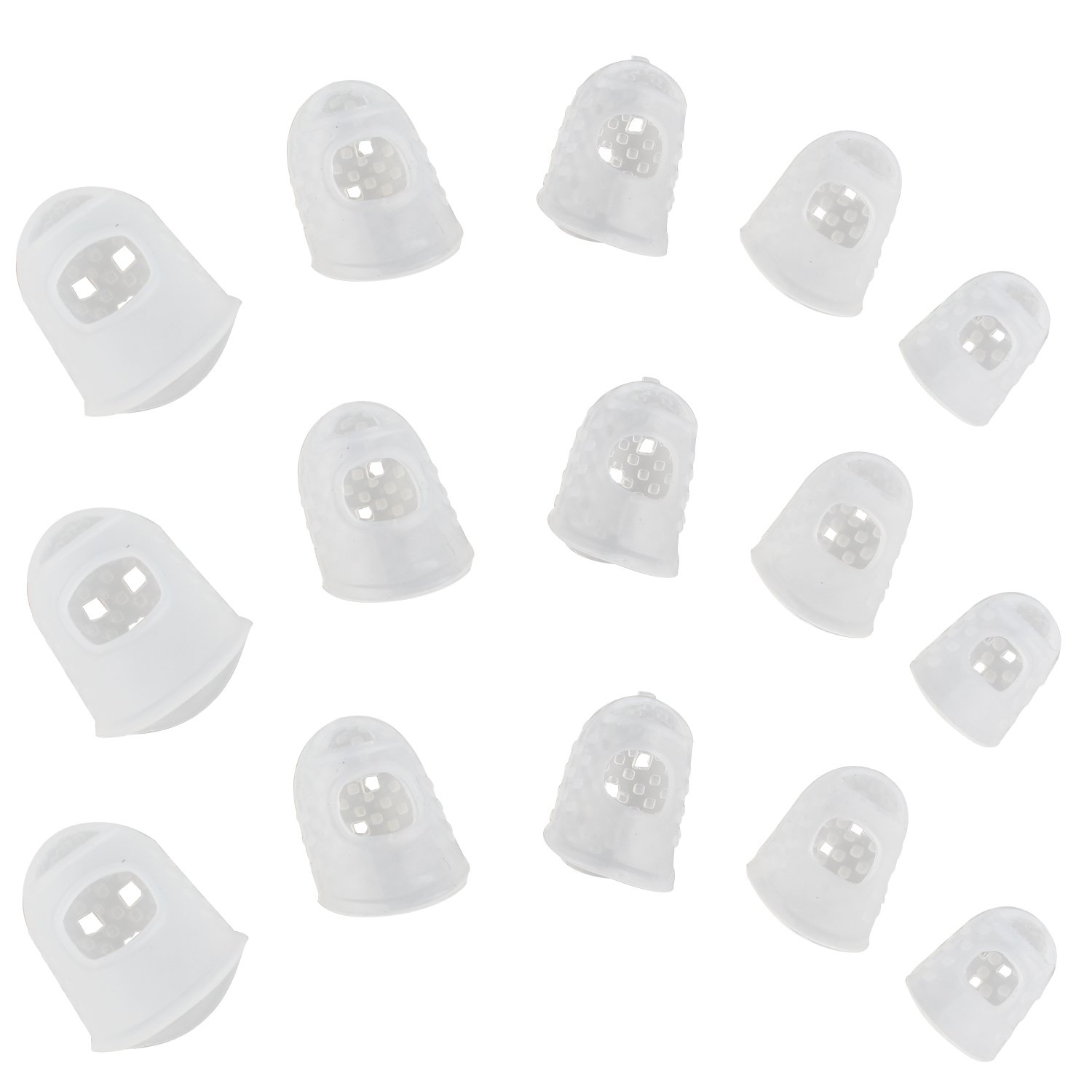 Futheda 15 PCS Guitar Silicone Fingertip Protectors Anti slip Finger Guards Gift Set Kit for Ukulele Electric Guitar & Other Strings Beginer Instrument Learning, 5 Different Sizes, Clear