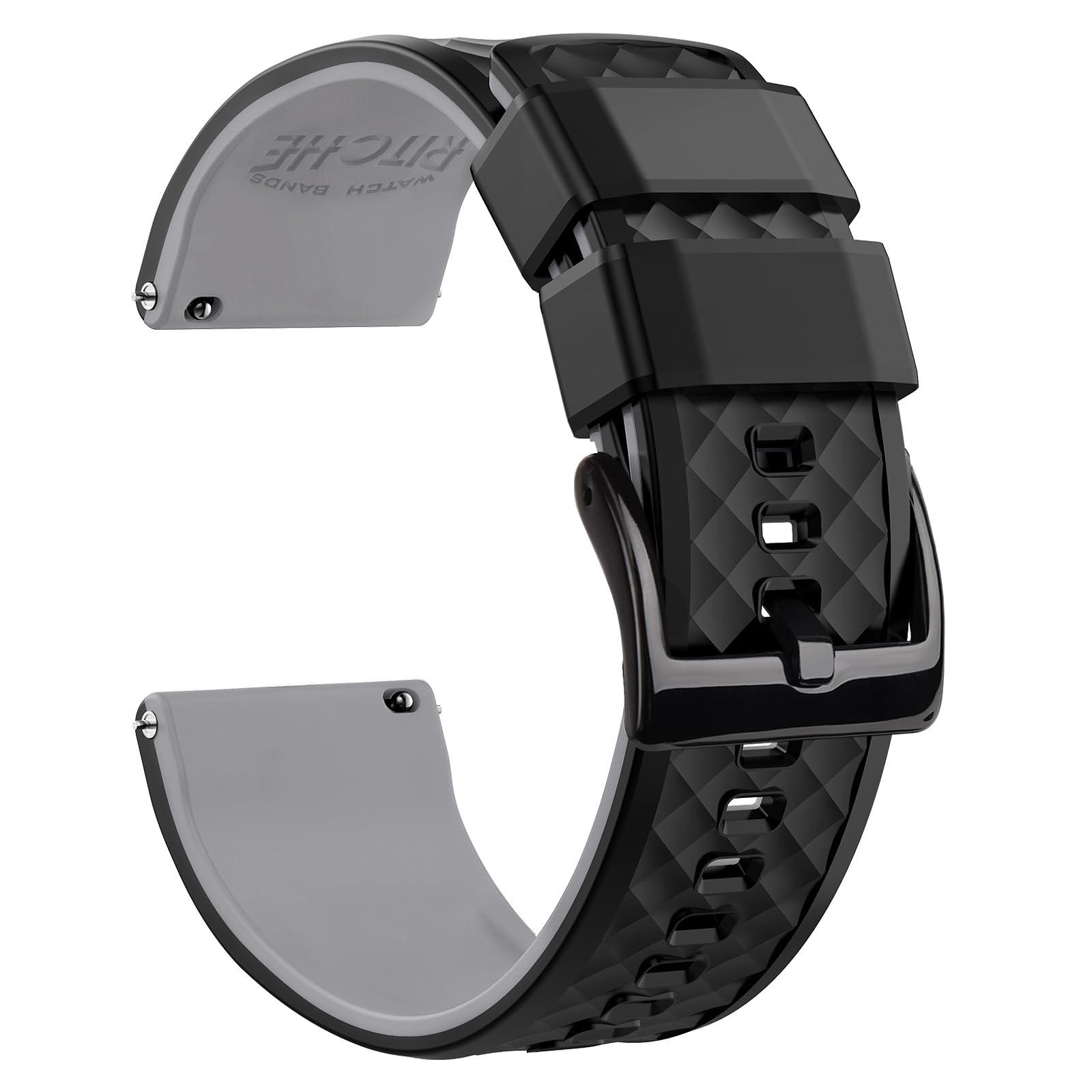 Ritche Christmas Gift Silicone Watch Bands 18mm 20mm 22mm 24mm Quick Release Rubber Watch Bands for Men, White Elephant Gifts, Stocking Stuffers For Men, Black / Gray / Black, 20mm, Classic,Sport