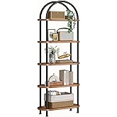 HOOBRO Arched Bookshelf, Industrial 5 Tier Open Bookcase Display Shelf Racks, Wooden Bookcase Storage Shelves Metal Frame, Ta