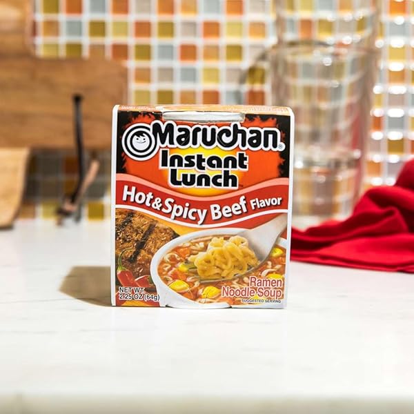 MARUCHAN INSTANT LUNCH HOT & SPICY BEEF, RAMEN NOODLE SOUP, MICROWAVEABLE MEAL, 2.25 OZ, 12 COUNT