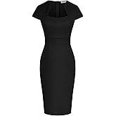 GRACE KARIN Women's Work Dress Soft Cap Sleeve Knee-Length Tweed Bodycon Pencil Dress Black