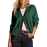 Dokotoo Short Cardigans for Women Color Blocked 2024 Fall Fashion Button Down Sweaters Winter Coats with Pockets