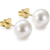 KEZEF Freshwater Pearl Stud Earrings for Women – AAA Quality Cultured Pearls on 925 Sterling Silver Post Rhodium or 14K Gold Plated, Sizes 6‑11 mm