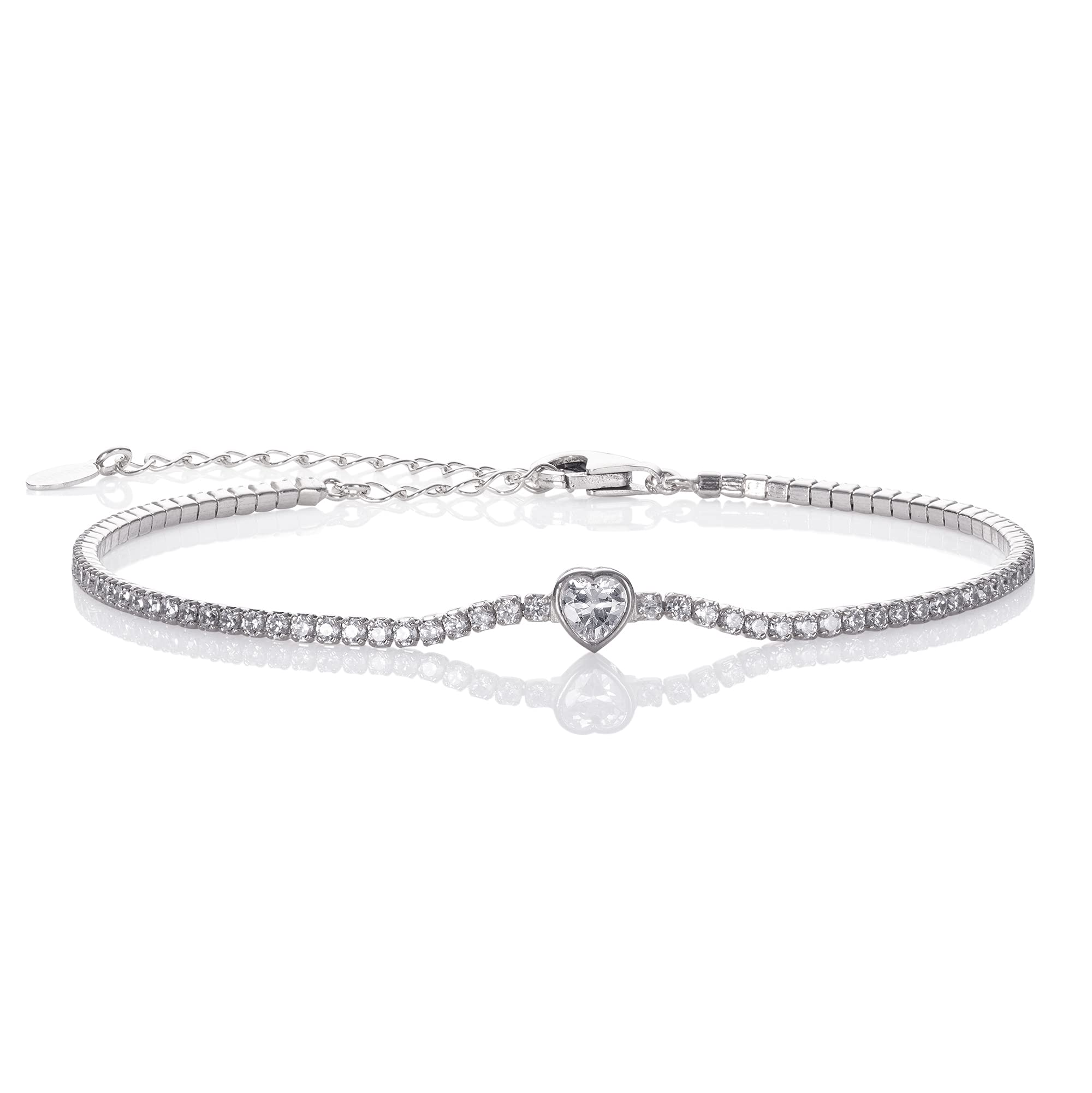 namana 925 Sterling Silver Heart Tennis Bracelets for Women and Teenage Girls, Dainty Heart Bracelet, Silver Tennis Bracelet set with Cubic Zirconia Stones, Sterling Silver Jewellery Gifts for Women