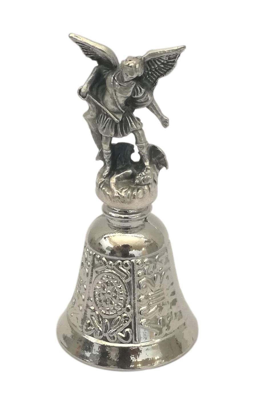 Liturgical Bell - Silver plated Saint Michael the Archangel, Guardian Angel for Protection against demons and evil spirits - H 2,9 in