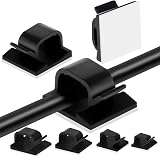 Hoiny Adhesive Cable Clips 60pcs 4 Sizes Black Wire Cord Holder Self‑Adhesive
