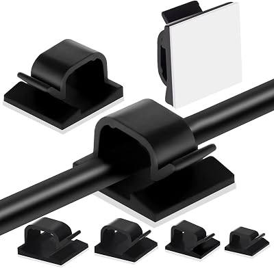Hoiny Adhesive Cable Clips 60pcs 4 Sizes Black Wire Cord Holder Self‑Adhesive