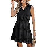 CUPSHE Womens Summer Dresses Tie Neck Sleeveless Tiered Ruffle A-Line Tunic Mini Dress
