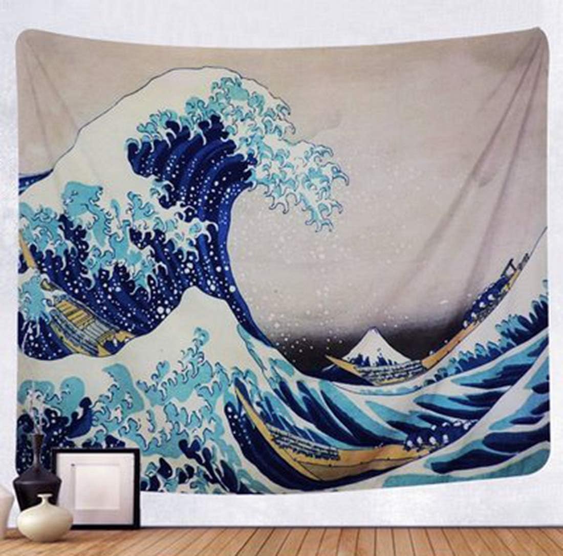 LIGICKY Tapestry Wall Hanging Ukiyoe Hokusai The Great Wave Off Kanagawa Wall Tapestries with Art Nature Home Decorations for Living Room Bedroom Dorm Decor, 59.1" x 51.9"