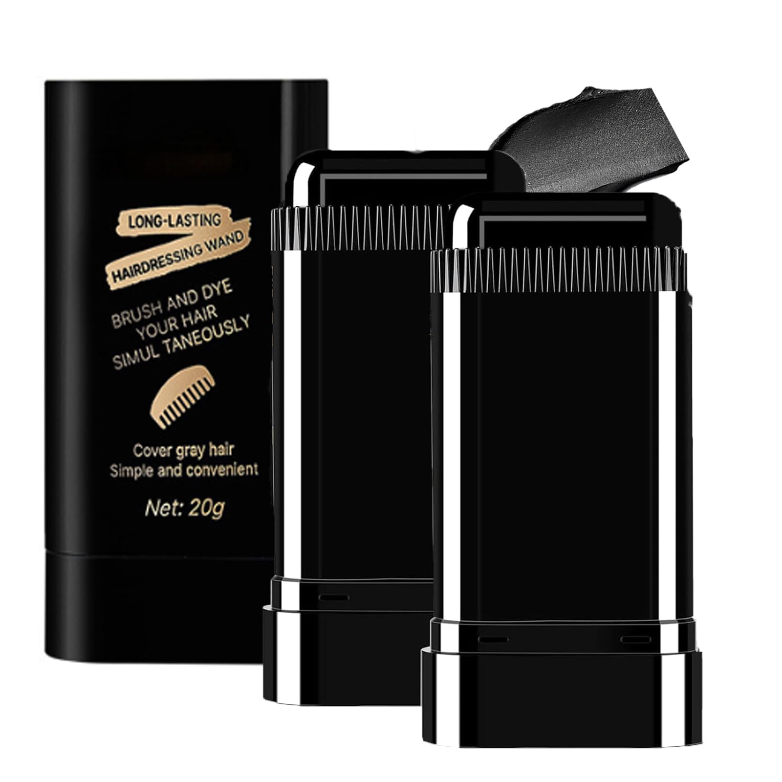 Photo 1 of 2-in-1 Hair Color Stick & Comb, Long-Lasting Waterproof Color,Sweat-Proof, Quick Root Touch-Up, Coloring Tool – For Women & Men (Black-2PCS)