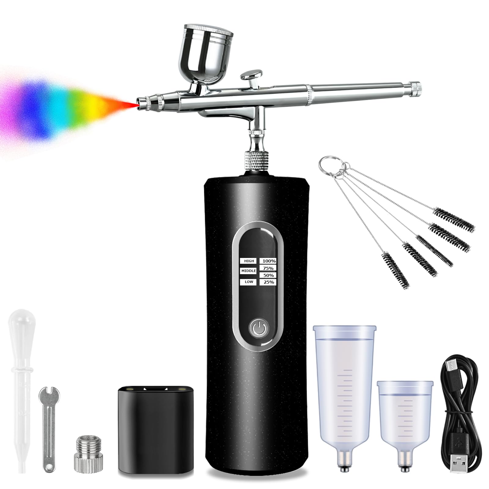 Fascinated エアブラシ 充電式 エアブラシ 残電量可視化 ダブルアクション 高中低の3つの気圧モードが調節可能 口径0.3mm ガンプラ ガンダムマーカー プラモデル 模型 塗装 軽量 小型商品画像